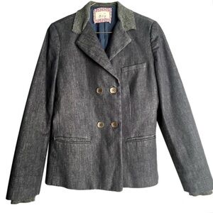 NIU Double Breasted Denim Blazer Jacket With Ribbed Knit Collar Dark Wash Size S